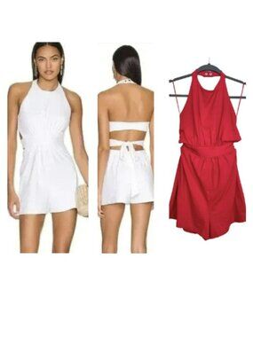 Susana Monaco Jersey Red Romper High Halter Tie Open Strappy Back Medium NWT